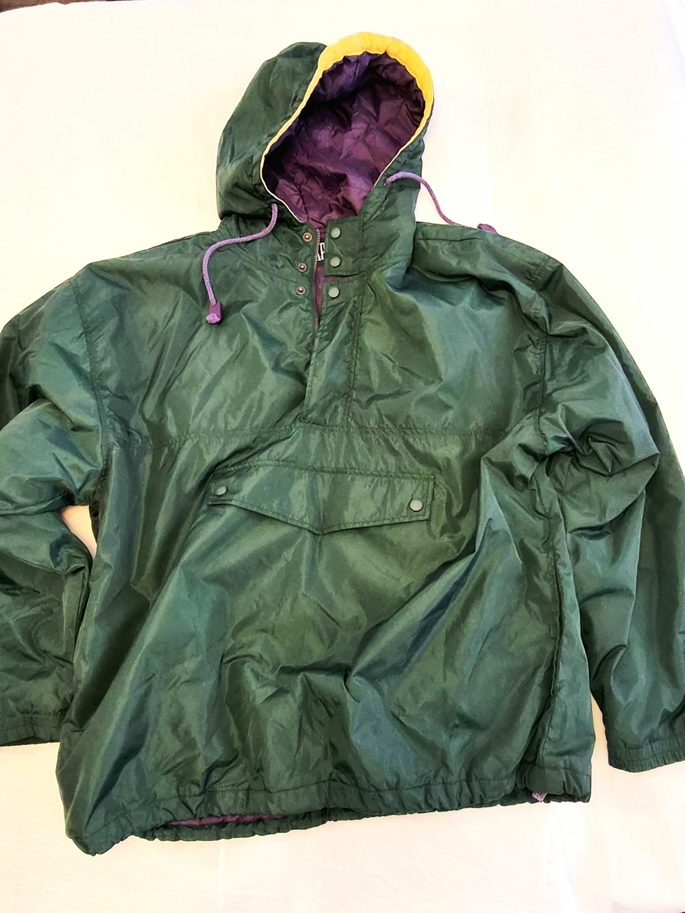 Vintage 90s GAP Hooded Anorak Pullover Jacket - Green / Purple / Yellow